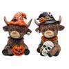 Halloween Decor Spider Pumpkin Highland Cow Statue Spooky Farm Animal Figurine for Home Office Desk Decor Party Gift Ornament