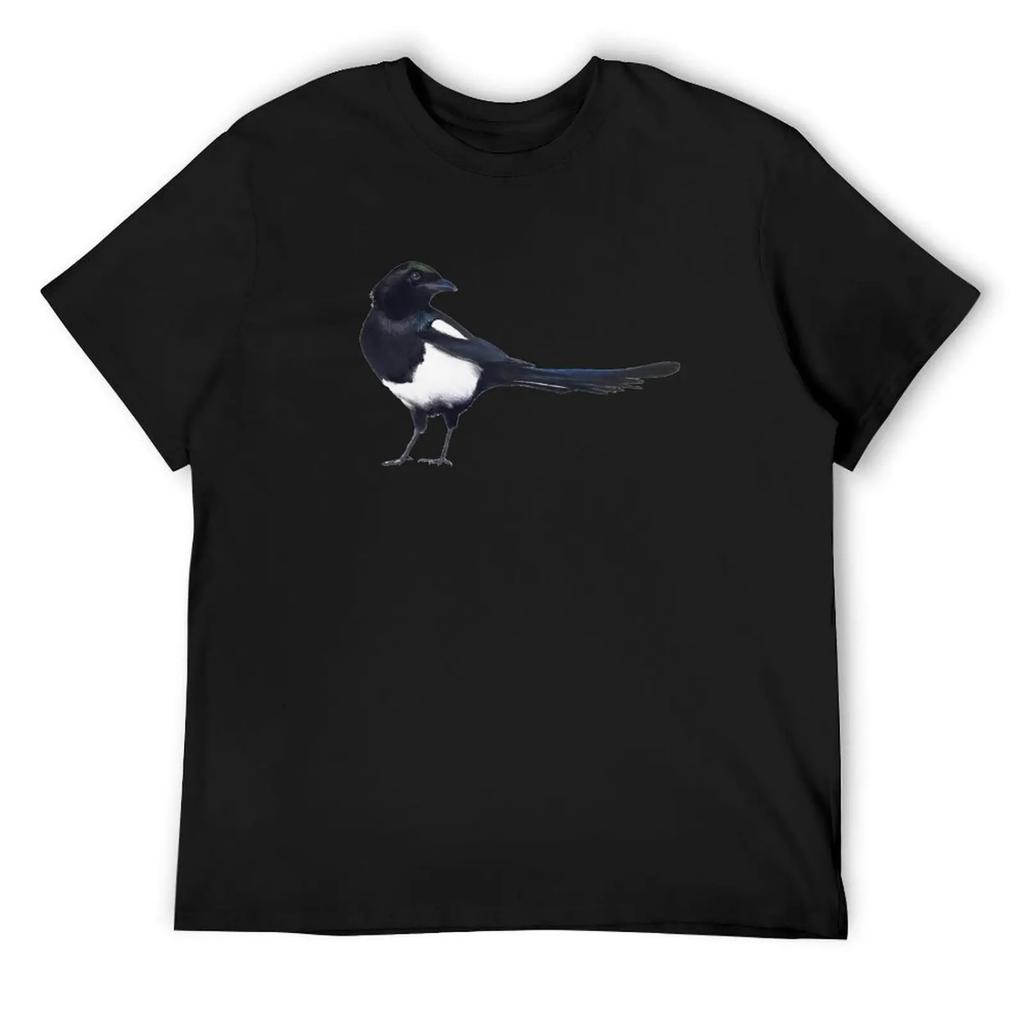 Black-billed magpie - charcoal drawing T-Shirt customs luxury designer vintage clothes plus size men clothing