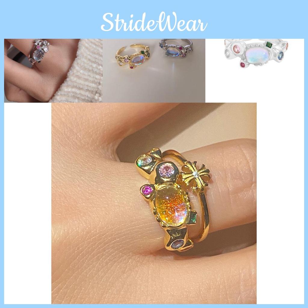 Fashionable Open Adjustable Ring For Women In Stunning Colorful Zircon Opal Style