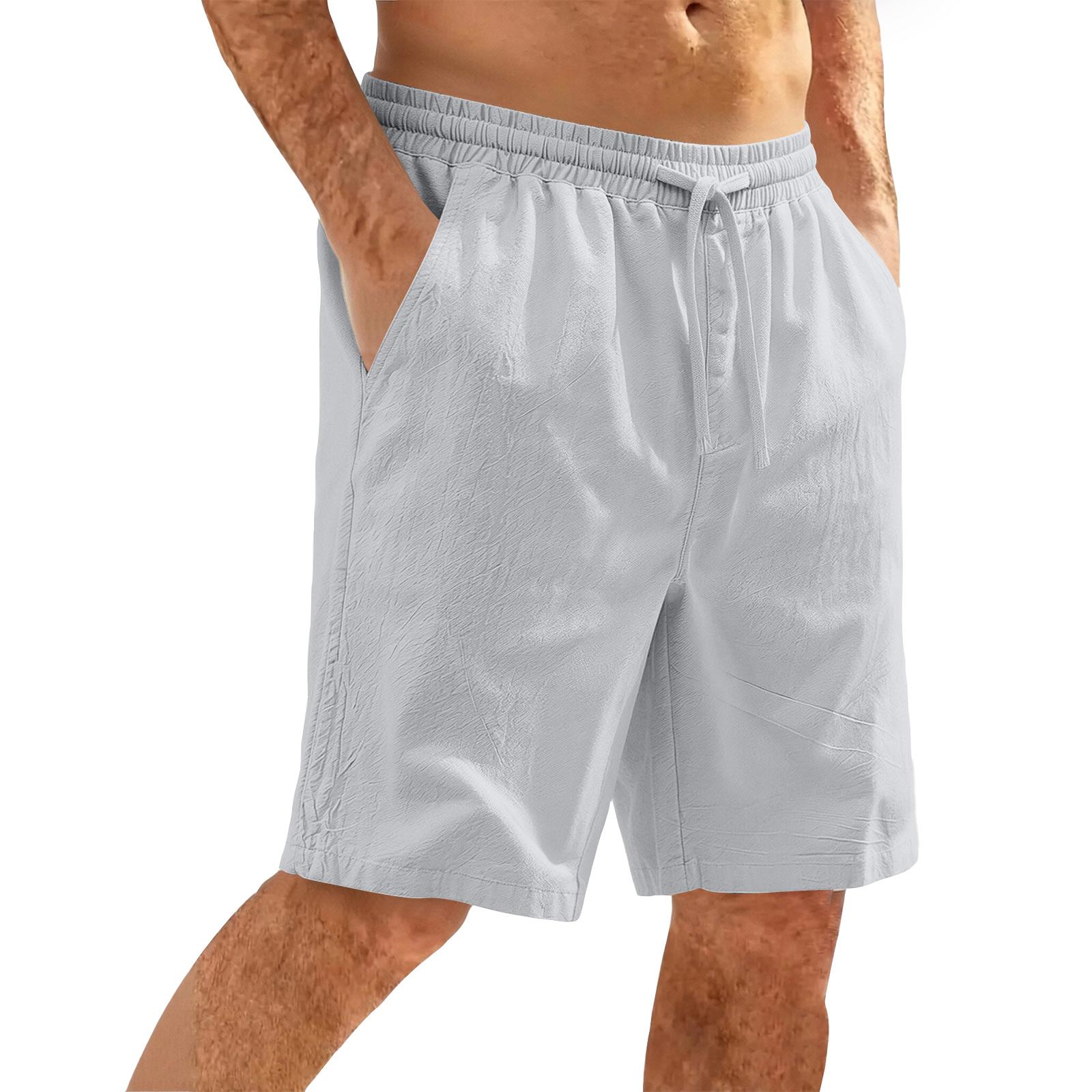 

Men s Linen Cotton Casual Shorts Elastic Waist Outdoor Beach Shorts XXL
