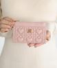 Alto Rose Pink Fragment Case for Women, Slim, Small, Quilted Wallet with Card Case, Coin Purse, Commuter Pass Holder, IC Card Storage, Gold Zipper,