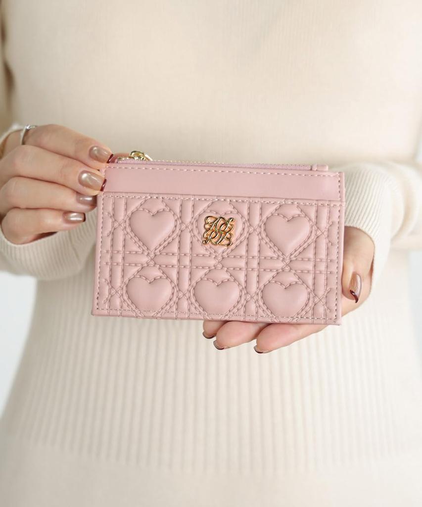 Alto Rose Pink Fragment Case for Women, Slim, Small, Quilted Wallet with Card Case, Coin Purse, Commuter Pass Holder, IC Card Storage, Gold Zipper,