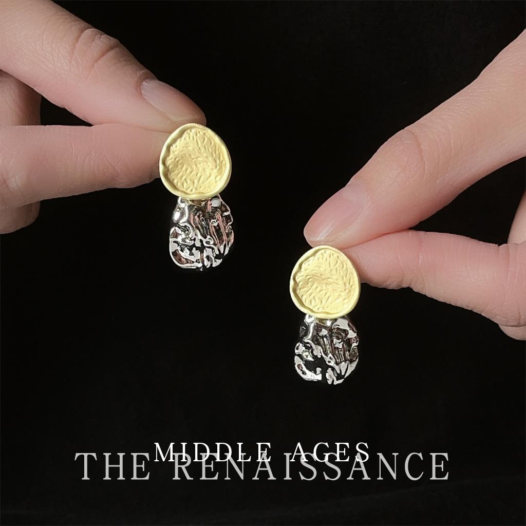 Средневековые контрастные золотые и серебряные жидкие серьги, персонализированные нишевые серьги-гвоздики, французские ретро серьги