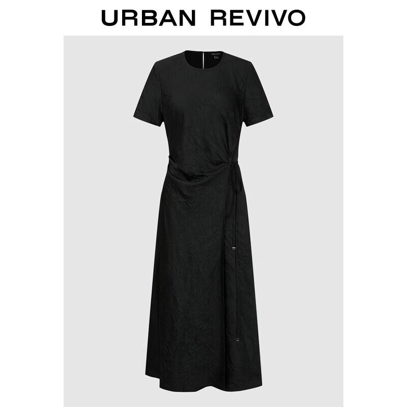 UR2026 Women s Textured Tie-Neck Short-Sleeve Maxi Dress S