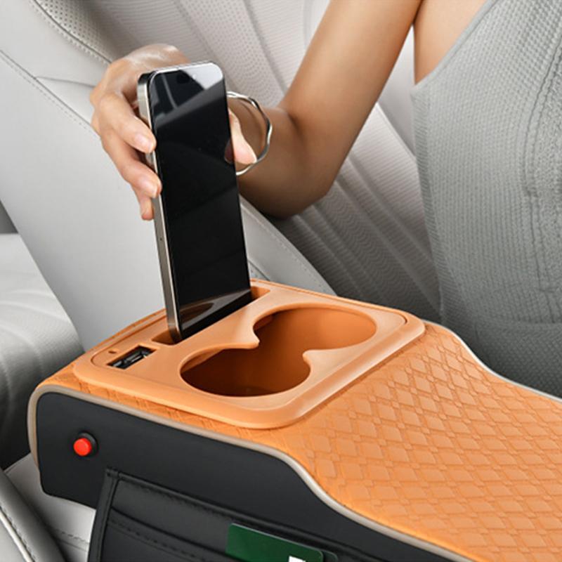 10-in-1 Multifunctional Car Armrest Storage Box Superior Sporty Heightening Pad Usb Charging Port With Starry Atmosphere Lamp