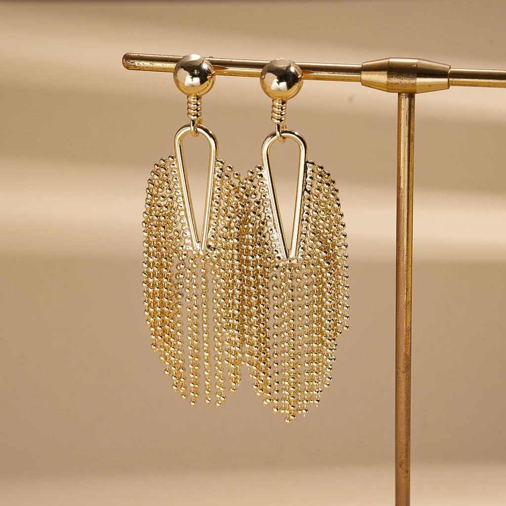 European and American hollow geometric fringed silver needle earrings retro personalized niche earrings