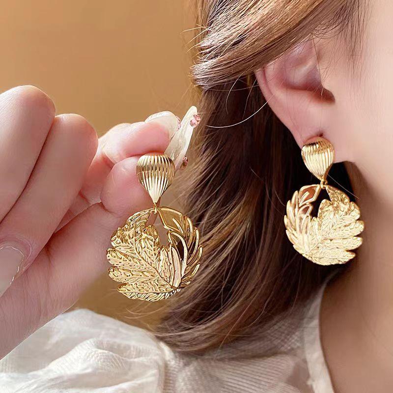 Exquisite Floral Leaf Metal Statement Earrings - Chic European & American Style