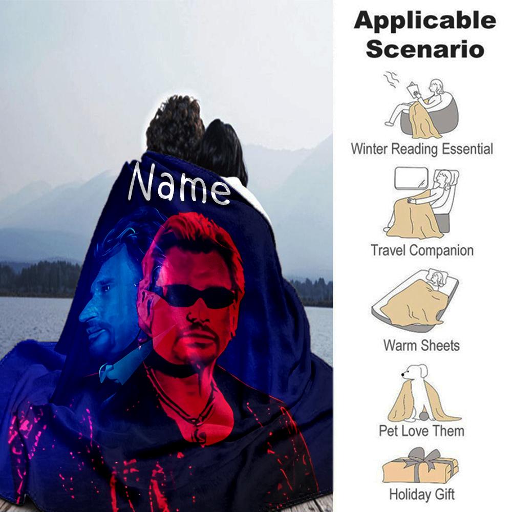 Customiz Name Personality Johnny Hallyday Blanket Soft &Warm Sofa Office Bed Travel Lunch Break Blanket, Gift Suitable All Seasons