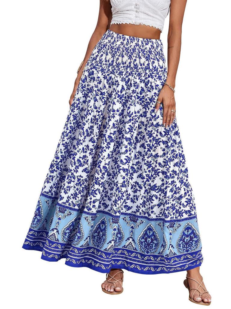 Bohemian High-Waisted Long Printed Skirt for Women - Casual Beachwear
