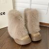 Fashion Winter Fuzzy Boots Women Furry Shoes Fluffy Fur Snow Boots Plush Lining Slip-on Rubber Flat Outdoor Bowtie Warm Ladies Footwear