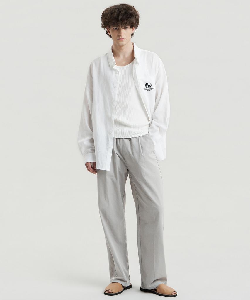 Delma Linen-Touch Semi-Wide Elastic Waist Pants - Sand