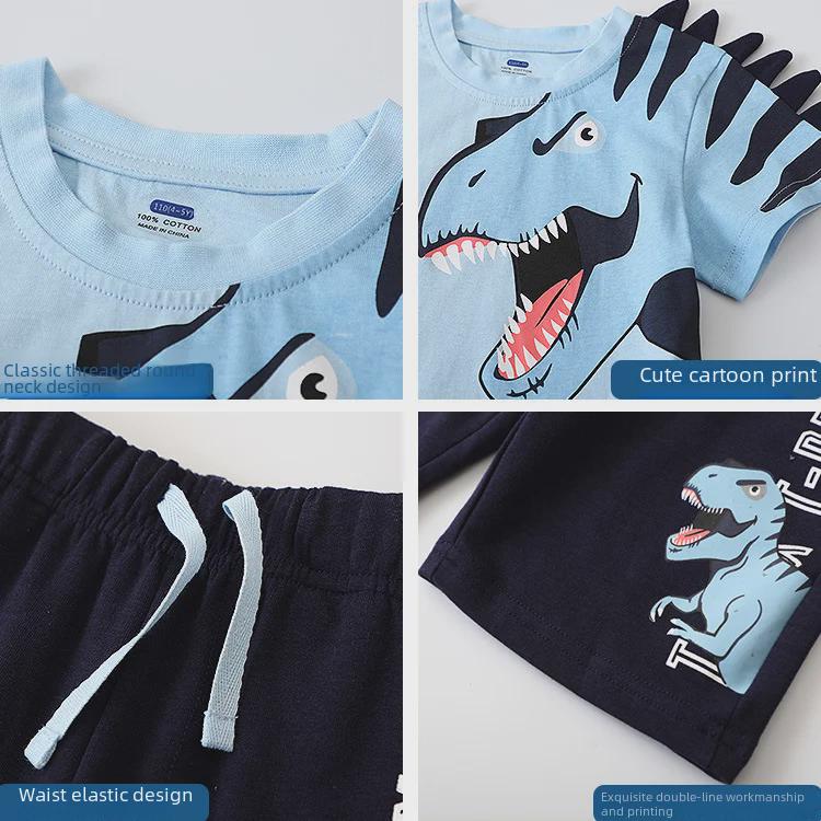 Sommer-T-Shirt- und Shorts-Set mit Dinosaurier-Print für Jungen und Babys – Trendige zweiteilige Kinderbekleidung mit kurzen Ärmeln.