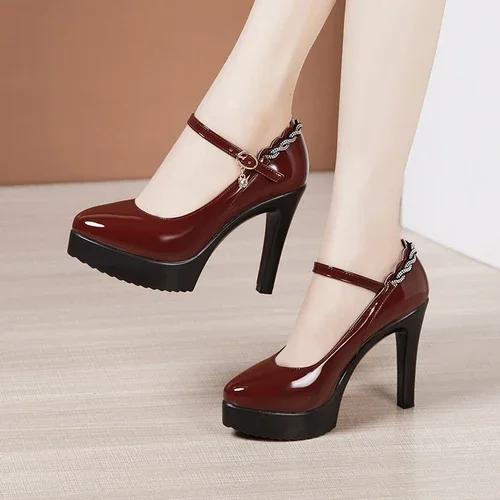 11cm Mărime Mică 32-43 Piele Lăcuită Tocuri Înalte Subțiri Pantofi Cristal Toamnă 2025 Pantofi cu Platformă Joasă Femei pentru Model Rochie de Petrecere