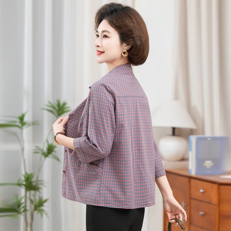 Women's Pure Cotton Plaid 3/4 Sleeve Shirt