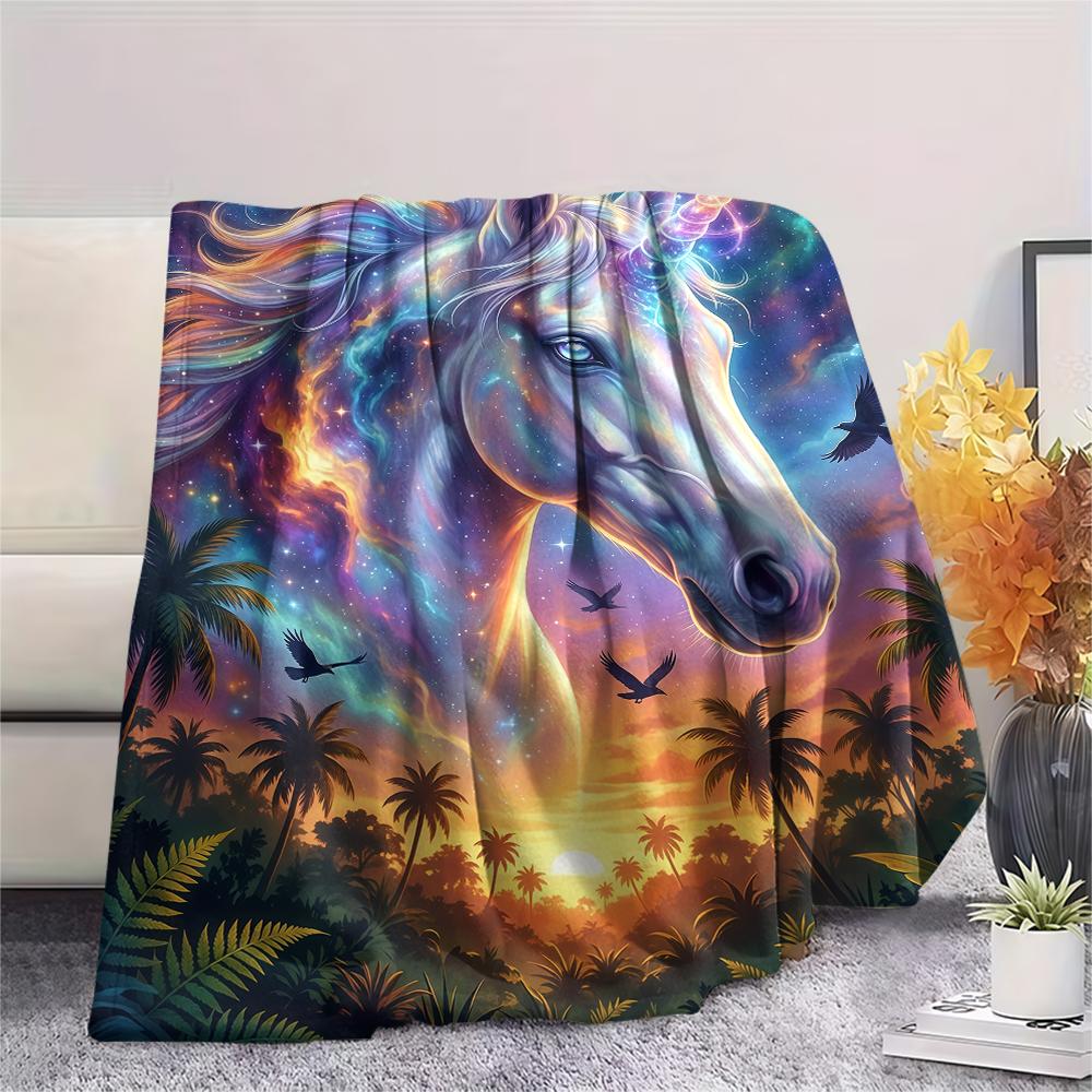 Aurora Sky Gorilla Unicorn OwlPrint Flannel Blanket,High quality Comfortable for All Seasons,Home Decor,Warmth and Comfort,Perfect for Christmas Gifts