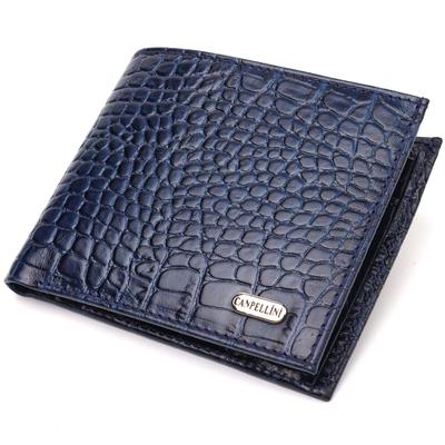 Interessante carteira masculina feita de couro genuíno texturizado CANPELLINI 21774 Azul