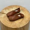 Fashion Brown Leather Pure Handmade Shoes  The Retro Art Mori Girl Shoes Women's Casual Flats Shoes Two Way To Wear