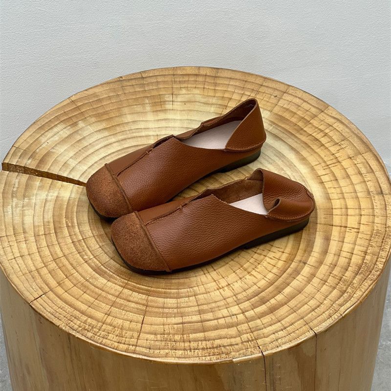 Fashion Brown Leather Pure Handmade Shoes The Retro Art Mori Girl Shoes Women's Casual Flats Shoes Two Way To Wear
