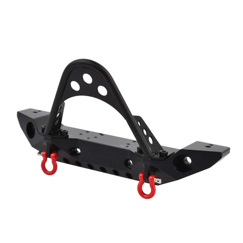 Para-choque Dianteiro de Liga Usinado CNC Preto com Manilha e Luz LED para Traxxas Trx-4 Axial Scx10 Ii Jeep