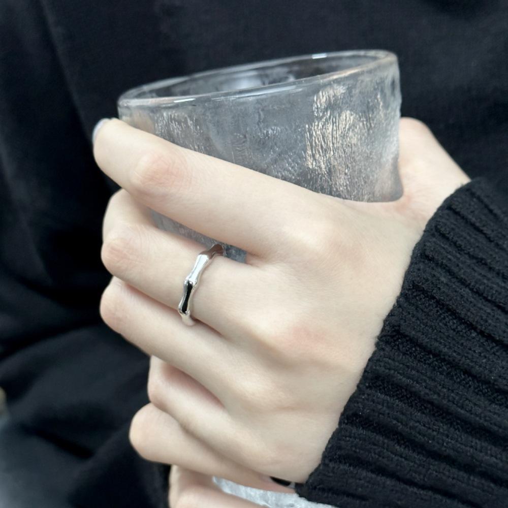 925 Sterling Silver Retro Brushed Open Finger Ring - Women's High-End Niche Light Luxury, Trendy and Non-Fading.