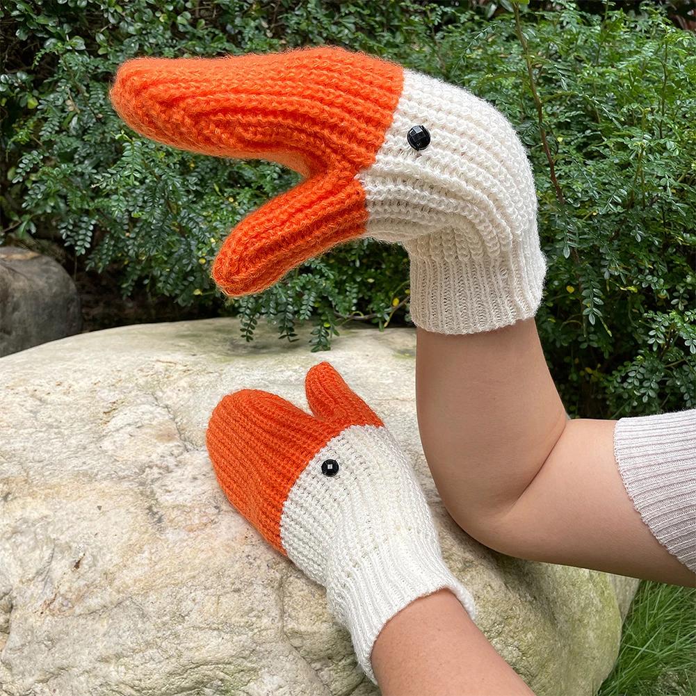 Unisex Knitted Swan Gloves Cold-Proof Creative Knitting Gloves Full Finger Animal Warm Mittens for Children Adult