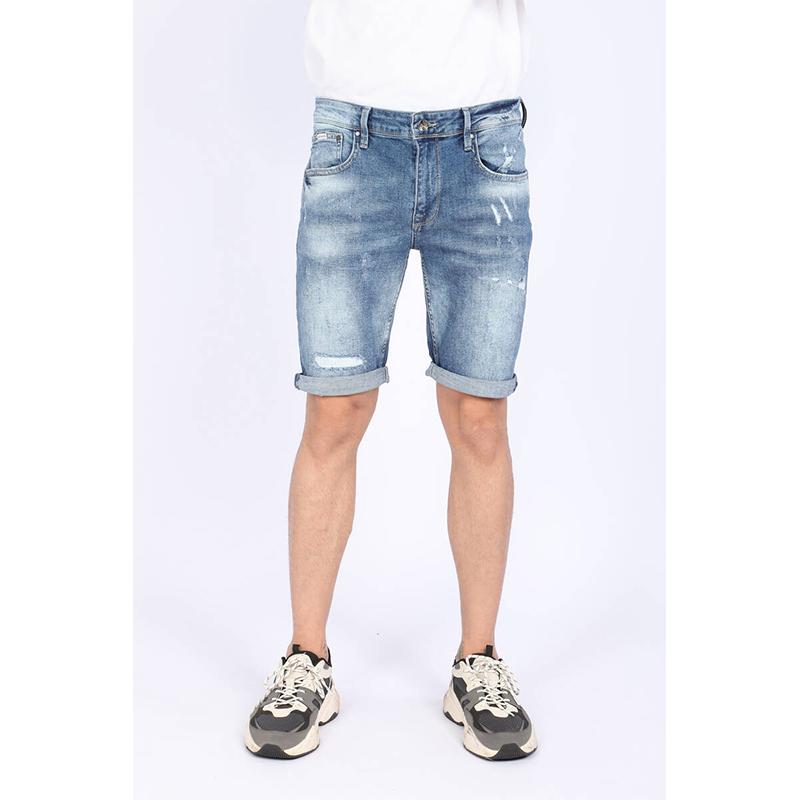 

Мужские рваные джинсовые шорты с деталями синего цвета 34 синий