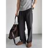 Ice silk linen trousers non-wrinkled elastic waist mopping wide-leg trousers men's polyester imitation linen process