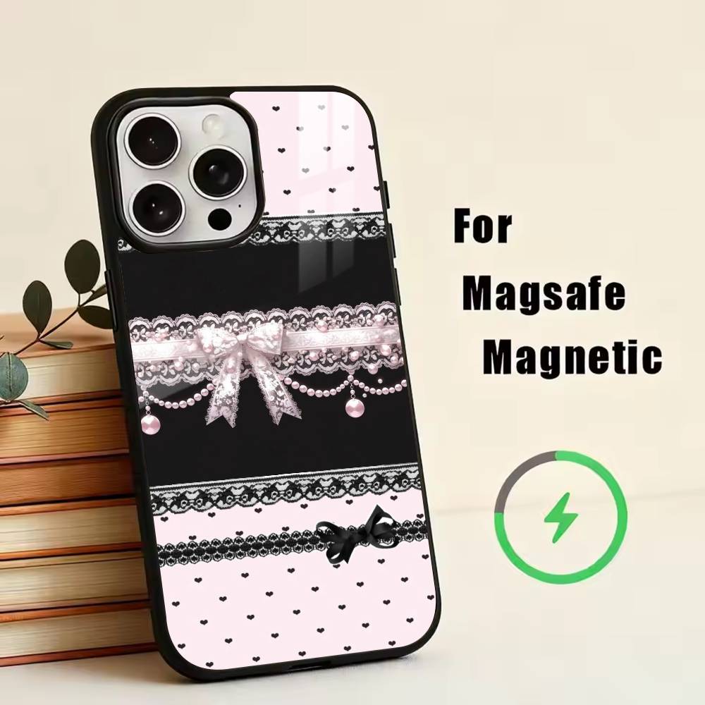 Elegant black lace print design Phone Case For iPhone17,16,15,14,13,12,11 Plus,Pro Magnetic For Magsafe Wireless Charging