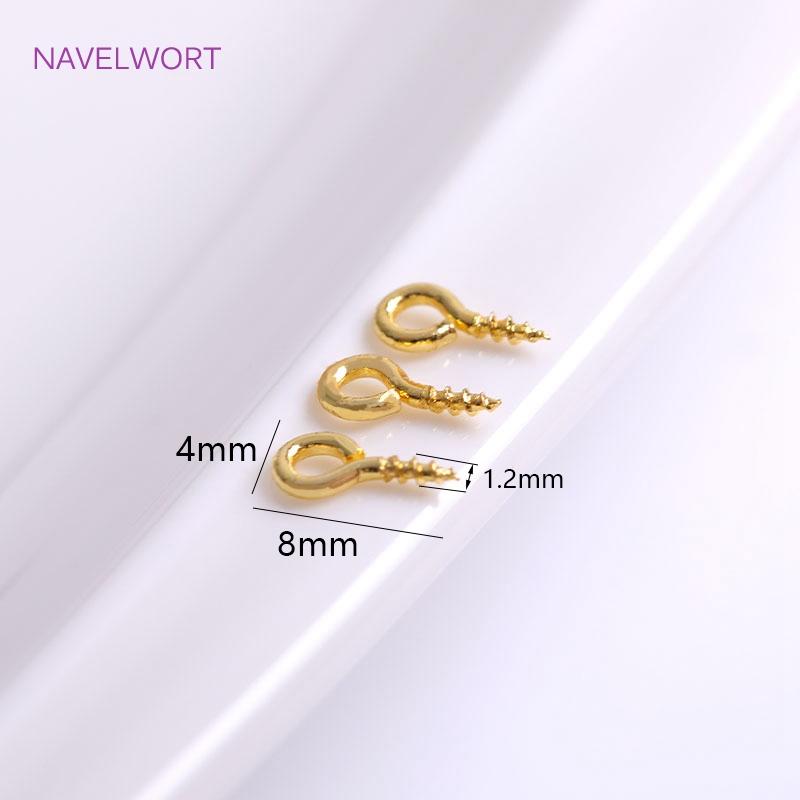 4mm*8mm 18K Gold Plating Screw Eye Component Brass Small Tiny Mini Eye Pins Eyepins Hooks Eyelets Screw Threaded Wholesale