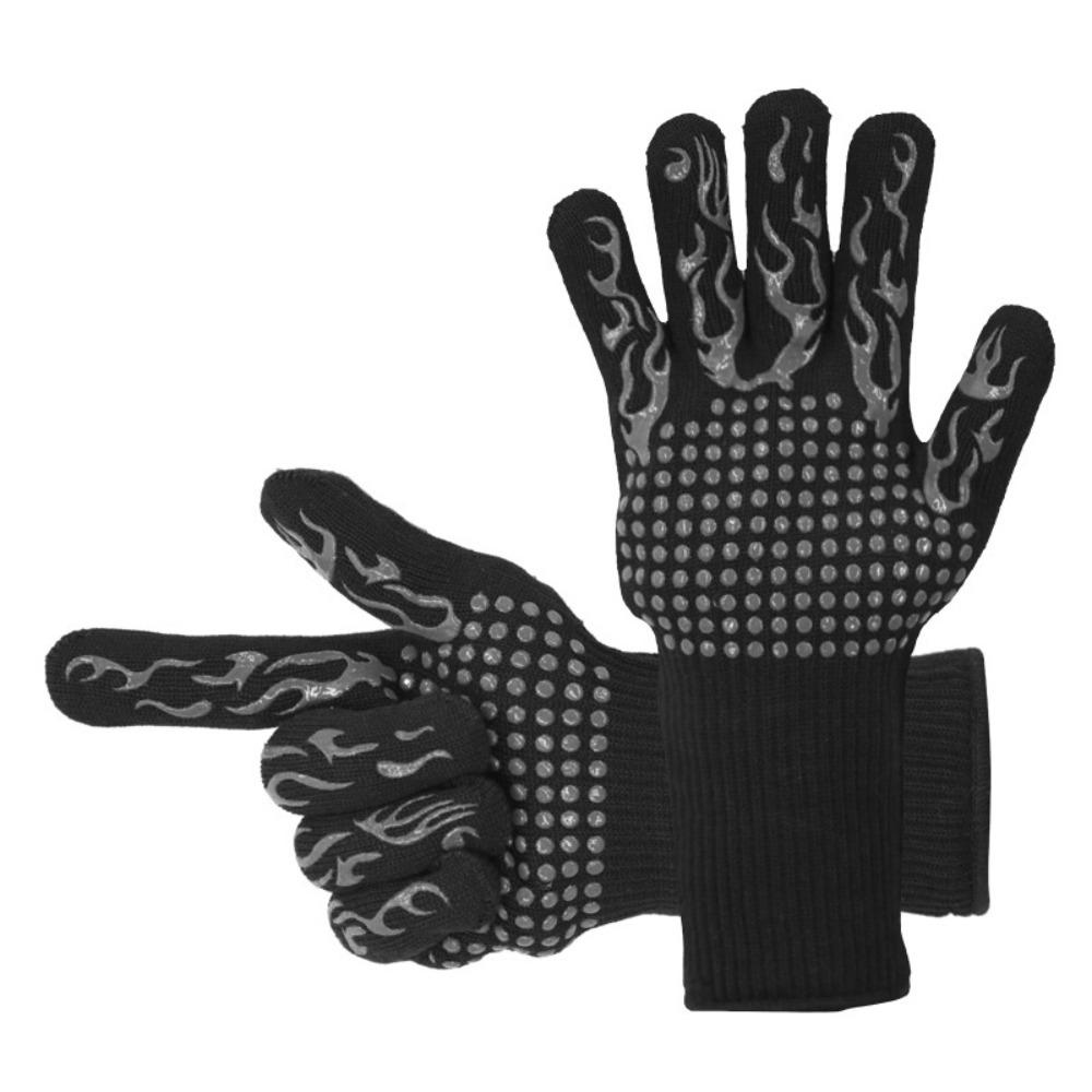 High Temperature and Anti-scalding BBQ Flame Retardant Fireproof Barbecue Five-finger Gloves Thermal Insulation Silicone Microwave Oven Oven Gloves