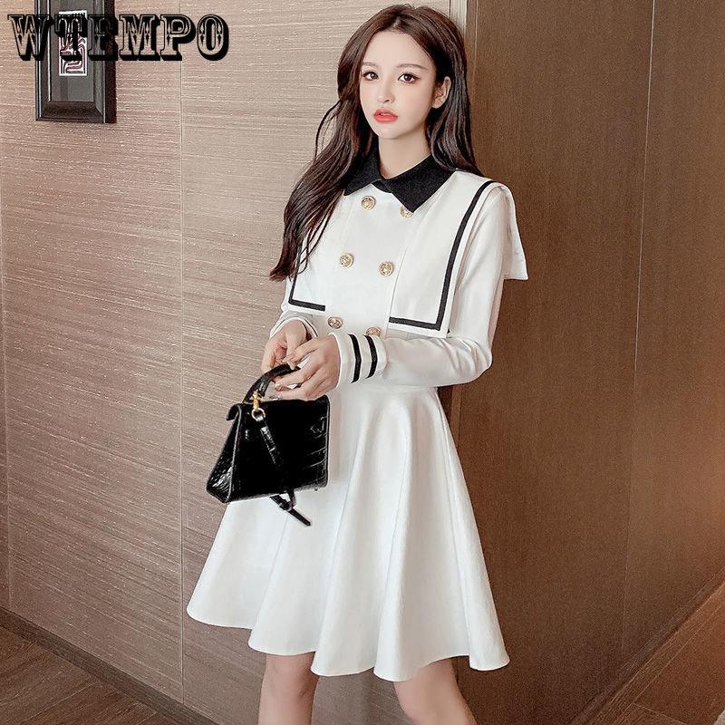 Women's Dress In Spring and Autumn Season Design Sense Dress Long Sleeve A-line Skirt with Waistband and Plush Thickened Outer-wear Skirt