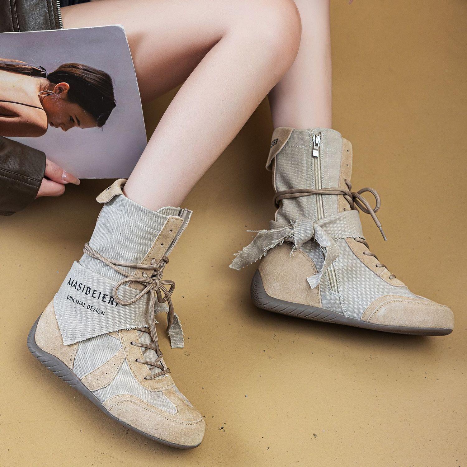 

Retro inner heightening German training short boots autumn new design Martin boots medium tube lace-up locomotive boxing boots 40 бежевий