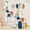 Women Plus Size Abstract Printed Two Piece Set Square Neck Short Sleeve Tie Waist Flared Dress And Long Sleeve Cardigan