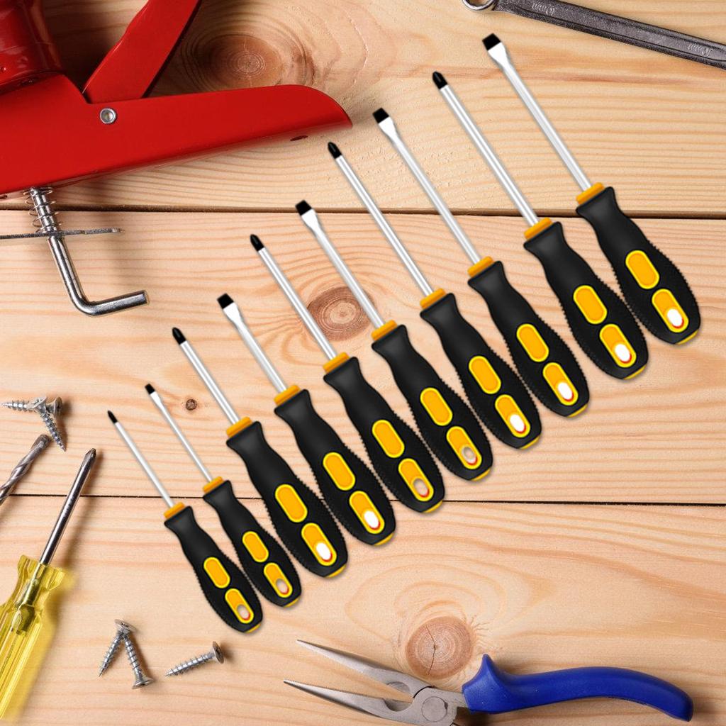 Pack of 10 Magnetic Insulated Screwdrivers with Chrome Vanadium Steel Dual Head Tips for Home Repair and Electronics Maintenance