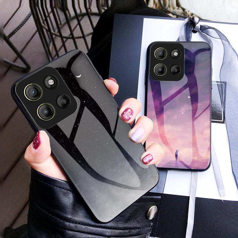 For Motorola Moto G15 4G Case Starry Sky Pattern Tempered Glass Phone Cover