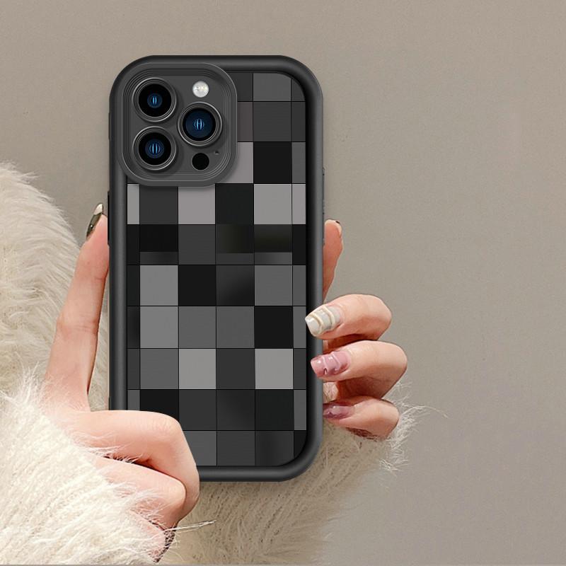 Small Square Grid Printed Fashion Case Flexible Soft Silicone TPU Shell Full Back Cover for iPhone Samsung