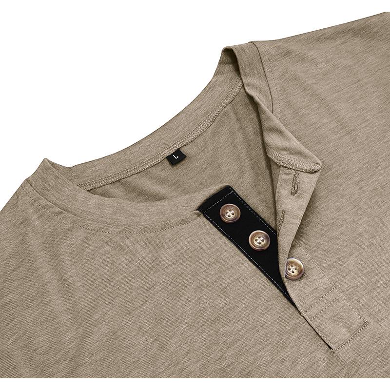 Men's Long-Sleeve Round Neck Henley Collar Base Layer T-Shirt