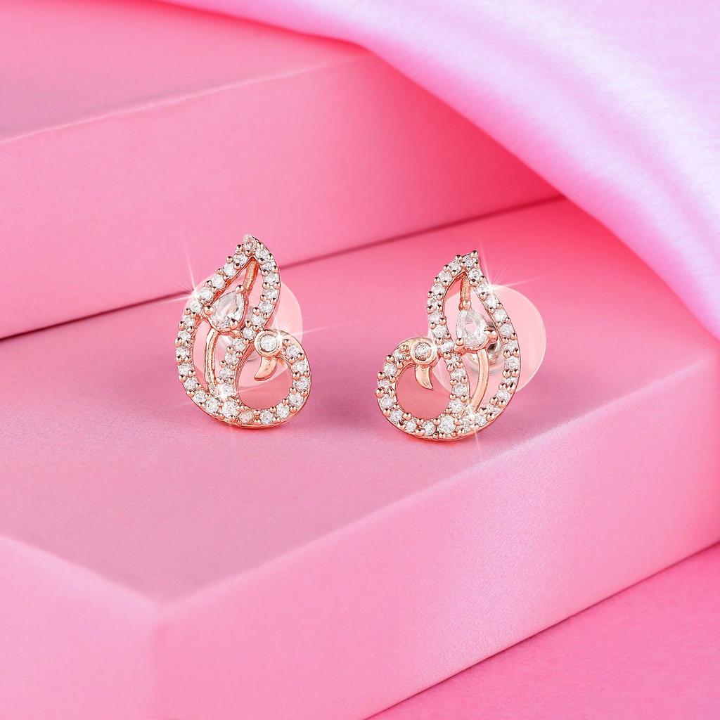 Luxury Estele Designer Rose Gold Plated CZ Peacock Stud Earrings for Women