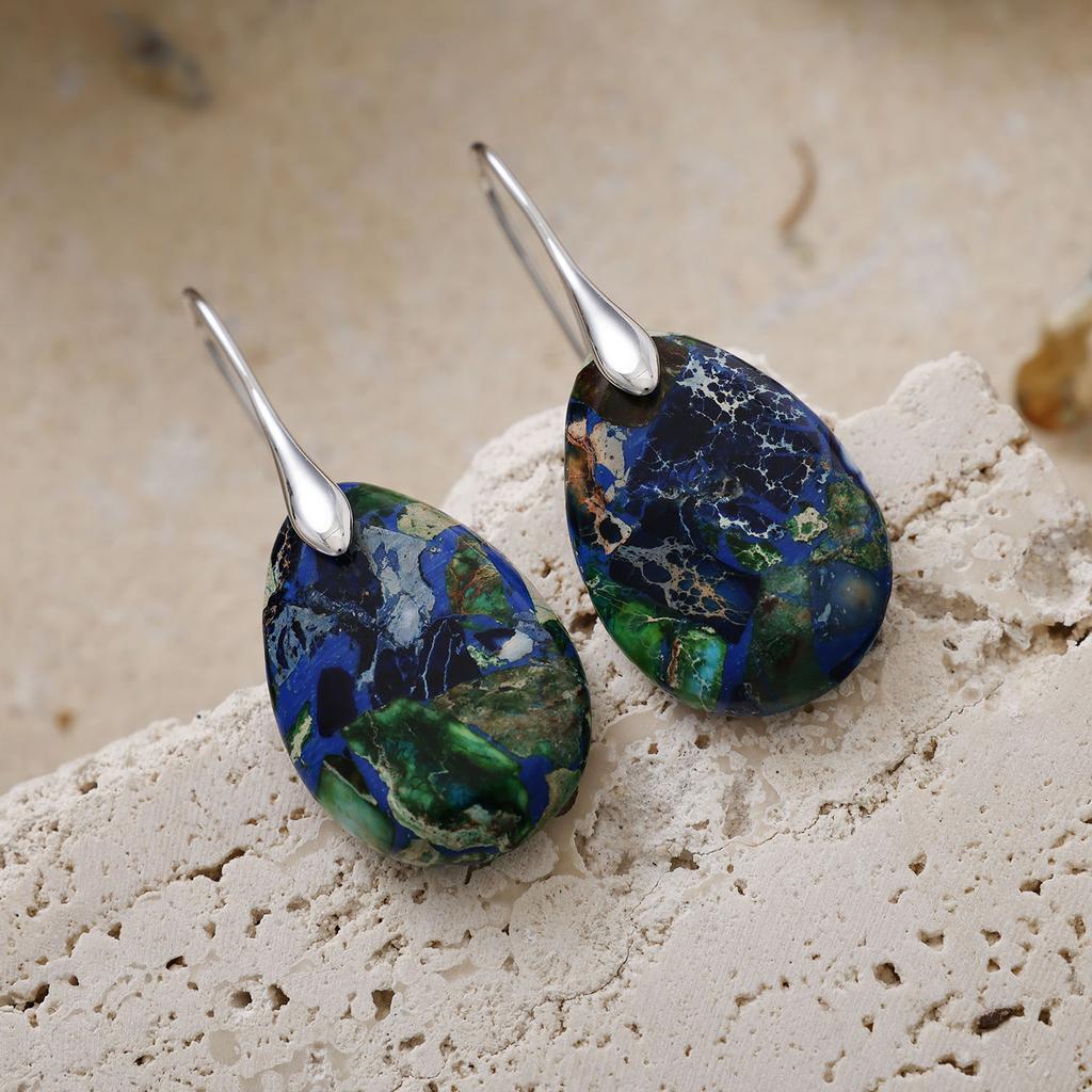 Luxury new ethnic style natural emperor stone water drop earrings light luxury European and American jewelry earrings
