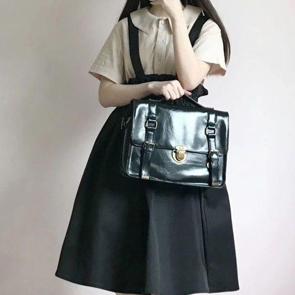 Costume d'étudiant doux japonais: Ensemble Jupe Bretelles Taille Haute + Chemise Manches Courtes