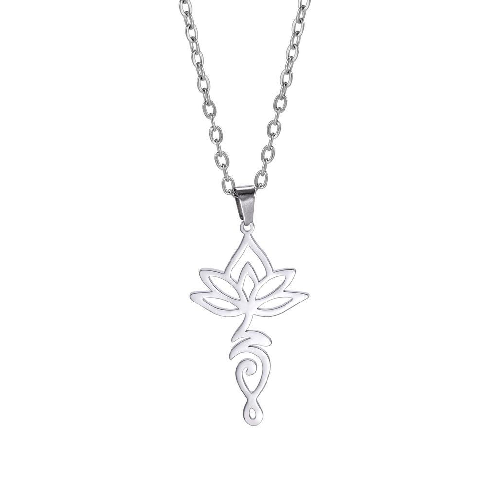 Lotus Flower Yoga Pendant Necklace Stainless Steel Om Unalome Symbol Necklaces for Women Men Buddhist Amulet Jewelry