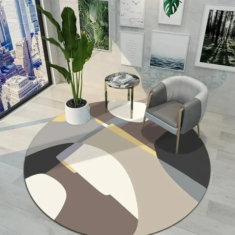 Modern Abstract Geometric Pattern Print Round Carpet Ins Style Rug for Living Room Sofa Coffee Table Decor Non-slip Floor Mat