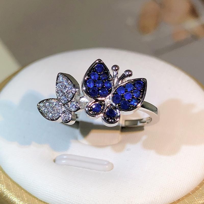 925 Sterling Silber Exquisiter Pavé Zirkon Ring Damenschmuck Schmetterling Offener Ring Party Cocktail Geschenk Für Freundin Großhandel