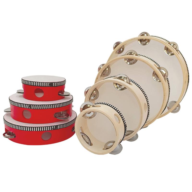 1Pc Wooden Tambourine 4/6/8/10-Inch Beige Rim With Metal Jingles Musical Educational Percussion Instrument For Concert Church Pa