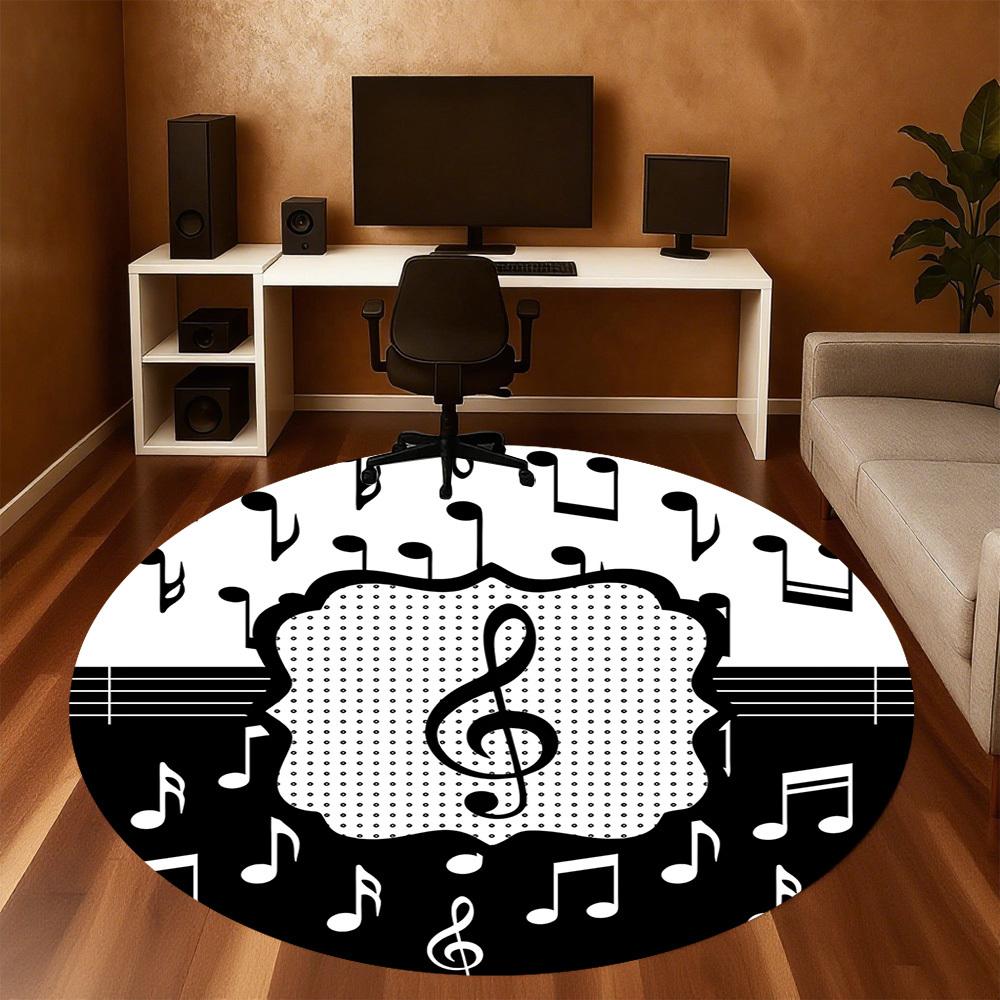 1 szt. nuty muzyczne Okrągły dywanik na krzesło Dywanik obszarowy - Antypoślizgowy, Mata podłogowa do biura, sypialni i dekoracji wnętrz c1125252
