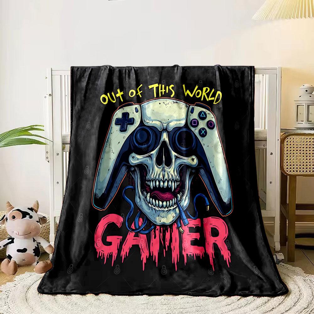 

Skull merged with gaming controller and dripping text. for all seasons blanket lunch break throw gift 80cm x 120cm