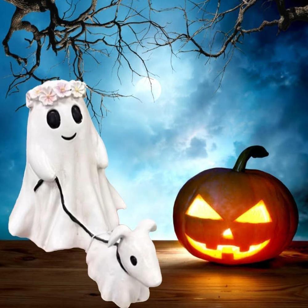 1× Cute Ghost Walking Dog Statue For Dining Table ,Office, Halloween Decoration
