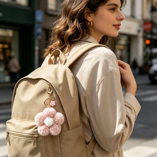 Floral Bag Charm Plush Flower Keychain for Backpack, Fuzzy Keyring Key Chain Charm, Women Girls Handbags Decorative Accessory Aesthetic Purse