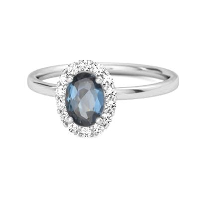 London Blue Topaz Solitaire Halo Accents Ring - 925 Sterling Silver