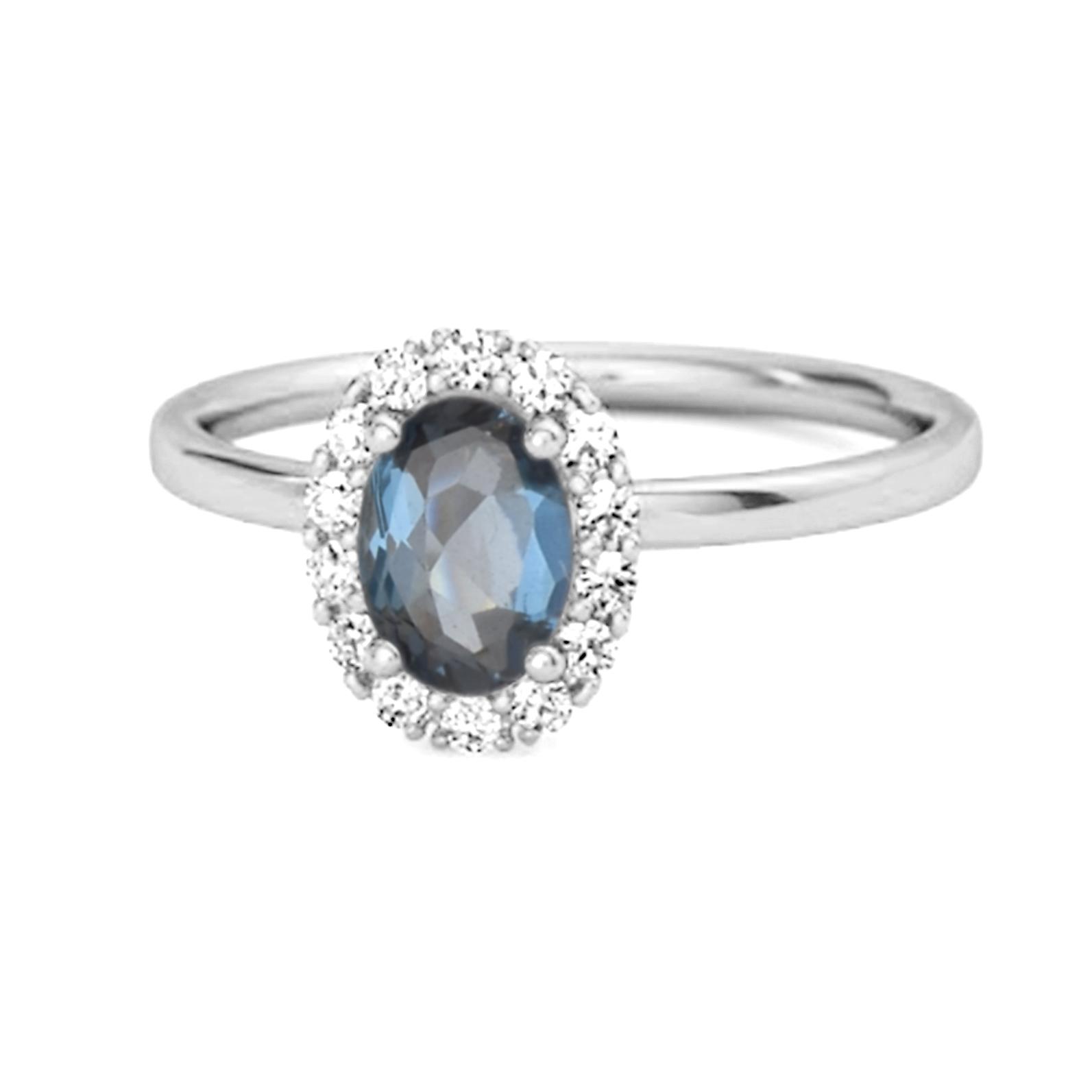 

London Blue Topaz Solitaire Halo Accents Ring - 925 Sterling Silver 7 білий